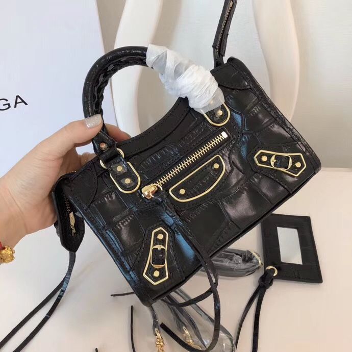 Balenciaga Mini Classic Crocodile Leather Bag B300296 Black