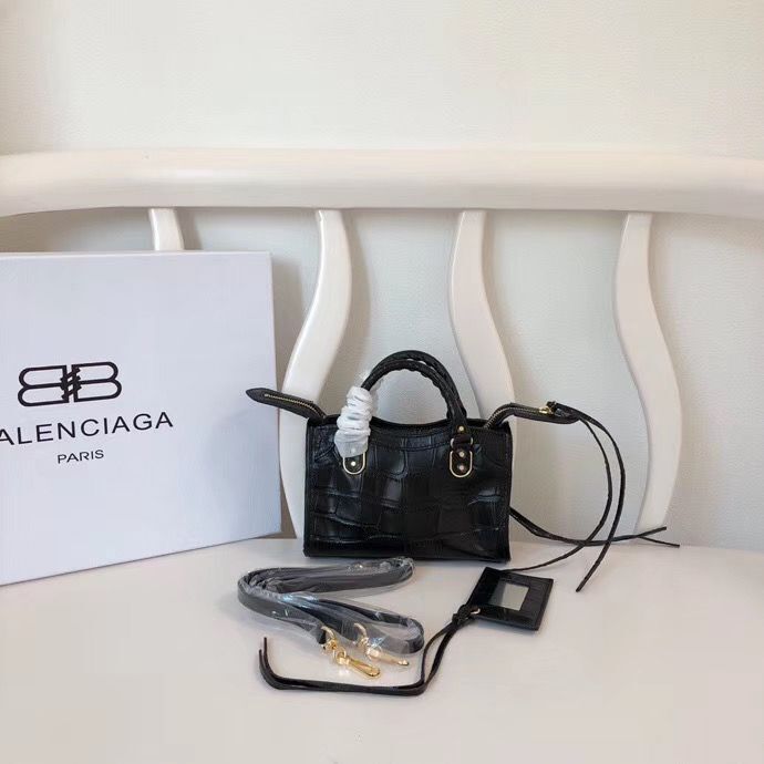 Balenciaga Mini Classic Crocodile Leather Bag B300296 Black