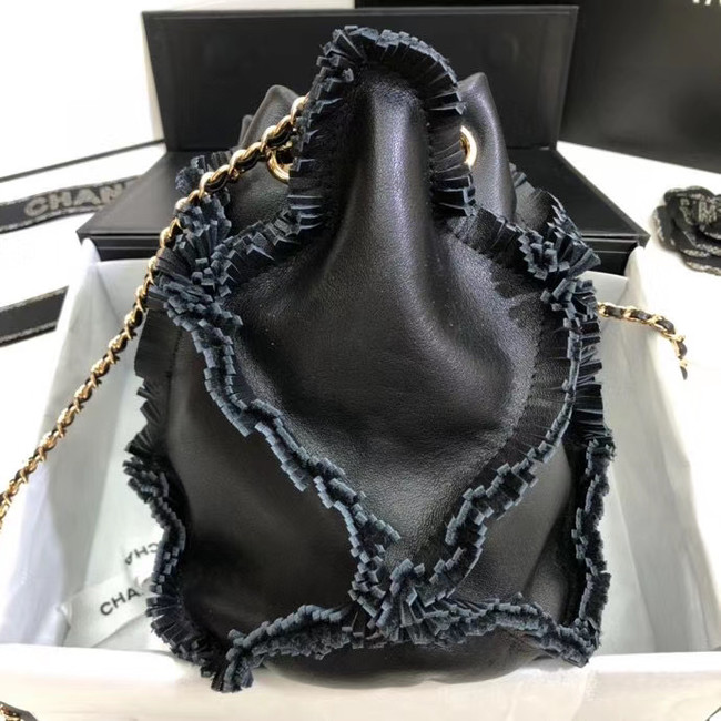 CHANEL Calfskin small drawstring bag & gold-Tone Metal AS1613 black