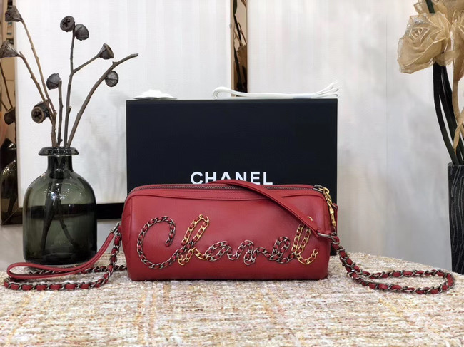 Chanel Original Sheepskin Leather Bowling Bag AS1779 red