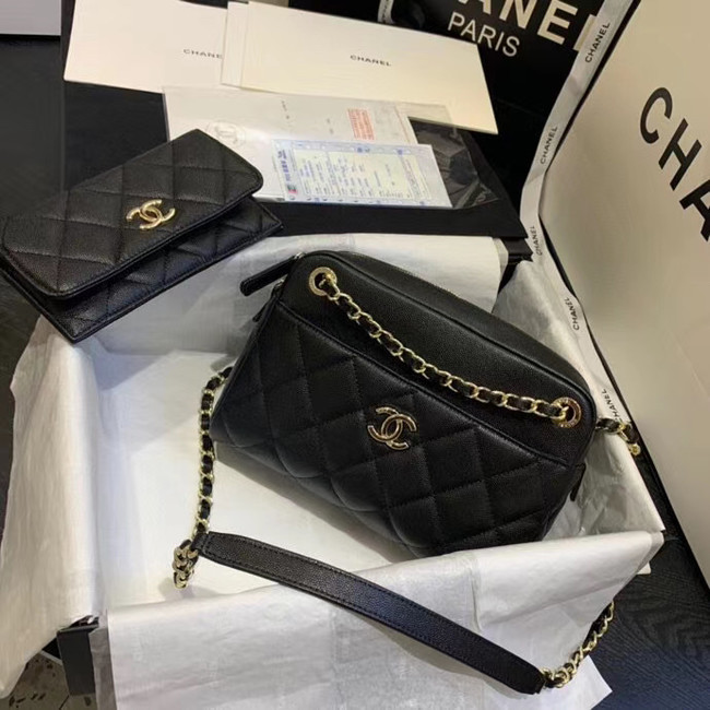 CHANEL Small camera bag Grained Calfskin & Gold-Tone Metal AS1367 black