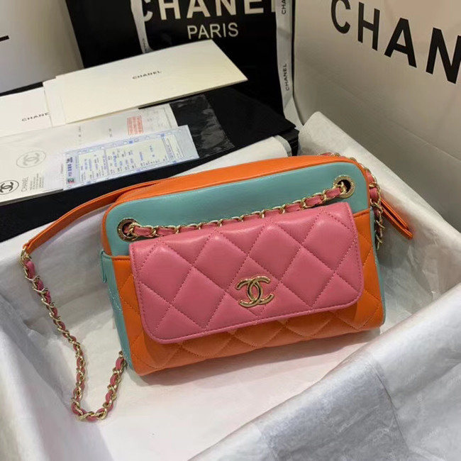 CHANEL Small camera bag lambskin & Gold-Tone Metal AS1367 Pink&orange&green