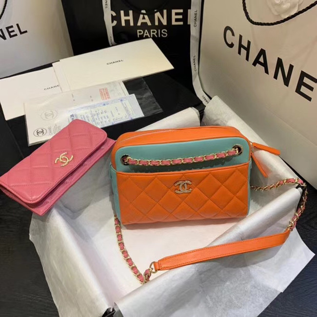 CHANEL Small camera bag lambskin & Gold-Tone Metal AS1367 Pink&orange&green