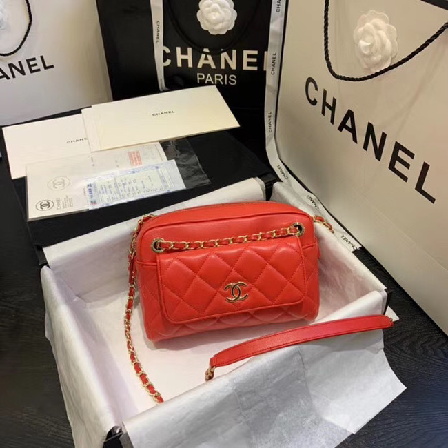 CHANEL Small camera bag lambskin & Gold-Tone Metal AS1367 red