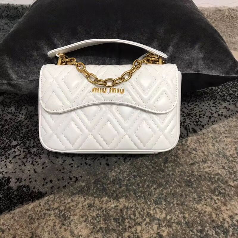 miu miu Matelasse Nappa Leather shoulder bag 5BD140G white