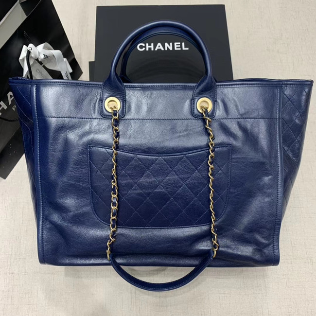 Chanel cowhide Tote Shopping Bag A66942 blue