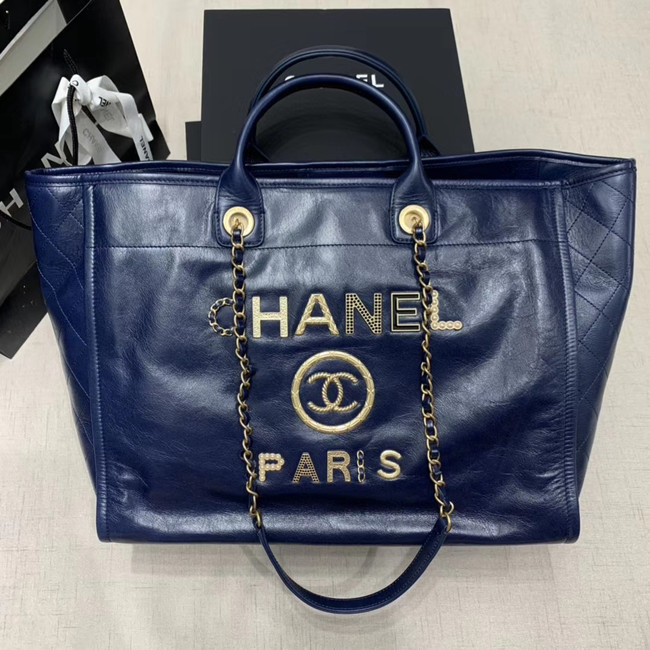 Chanel cowhide Tote Shopping Bag A66942 blue