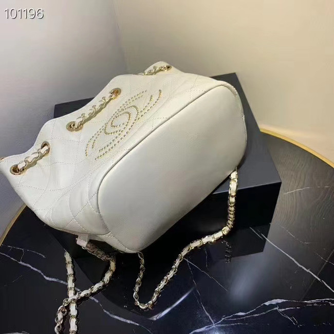 CHANEL Calfskin small Backpack & gold-Tone Metal AS1614 white