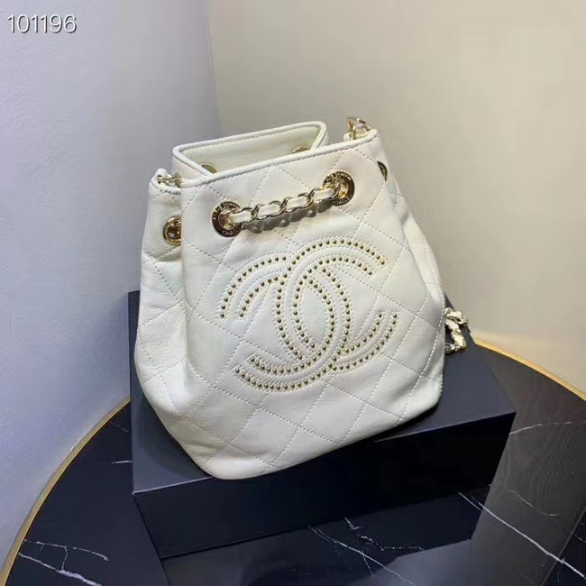 CHANEL Calfskin small Backpack & gold-Tone Metal AS1614 white