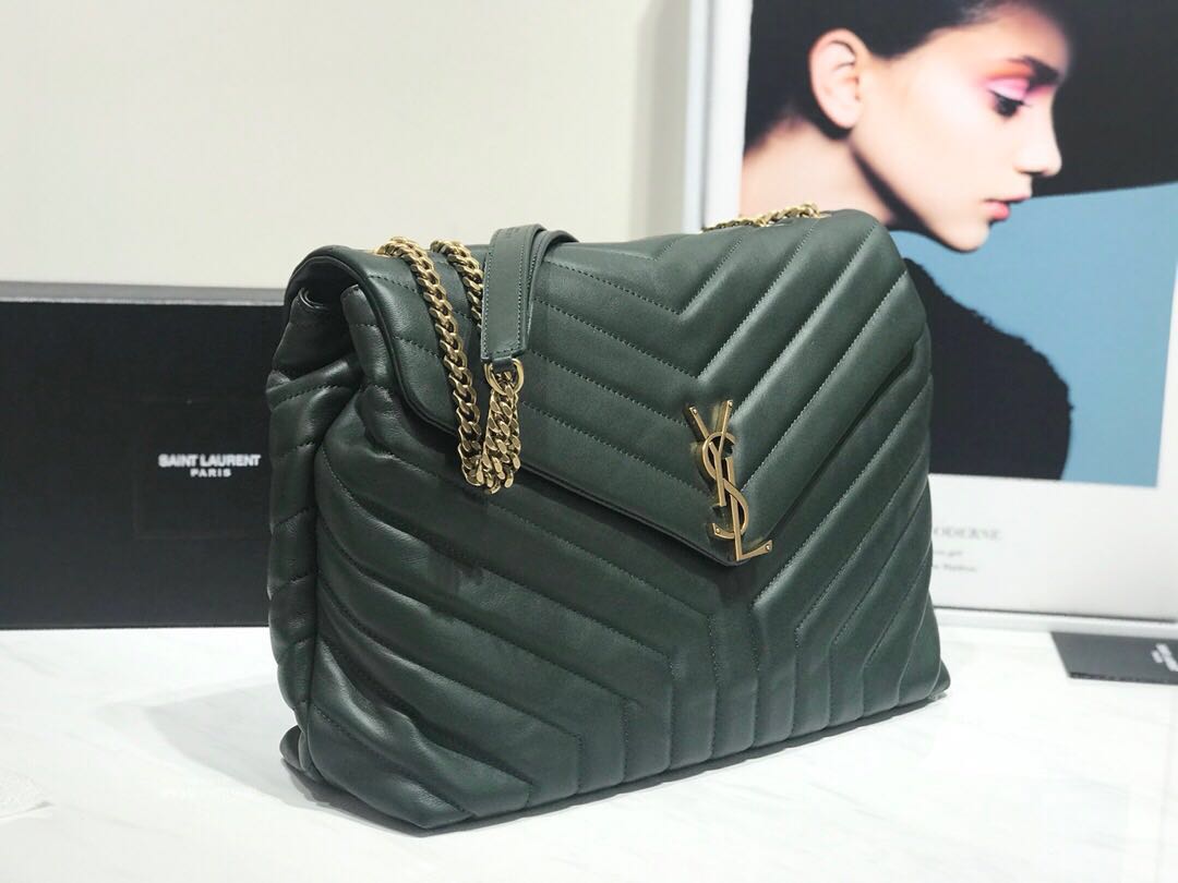 SAINT LAURENT Loulou Monogram medium quilted leather shoulder bag 74558 blackish green