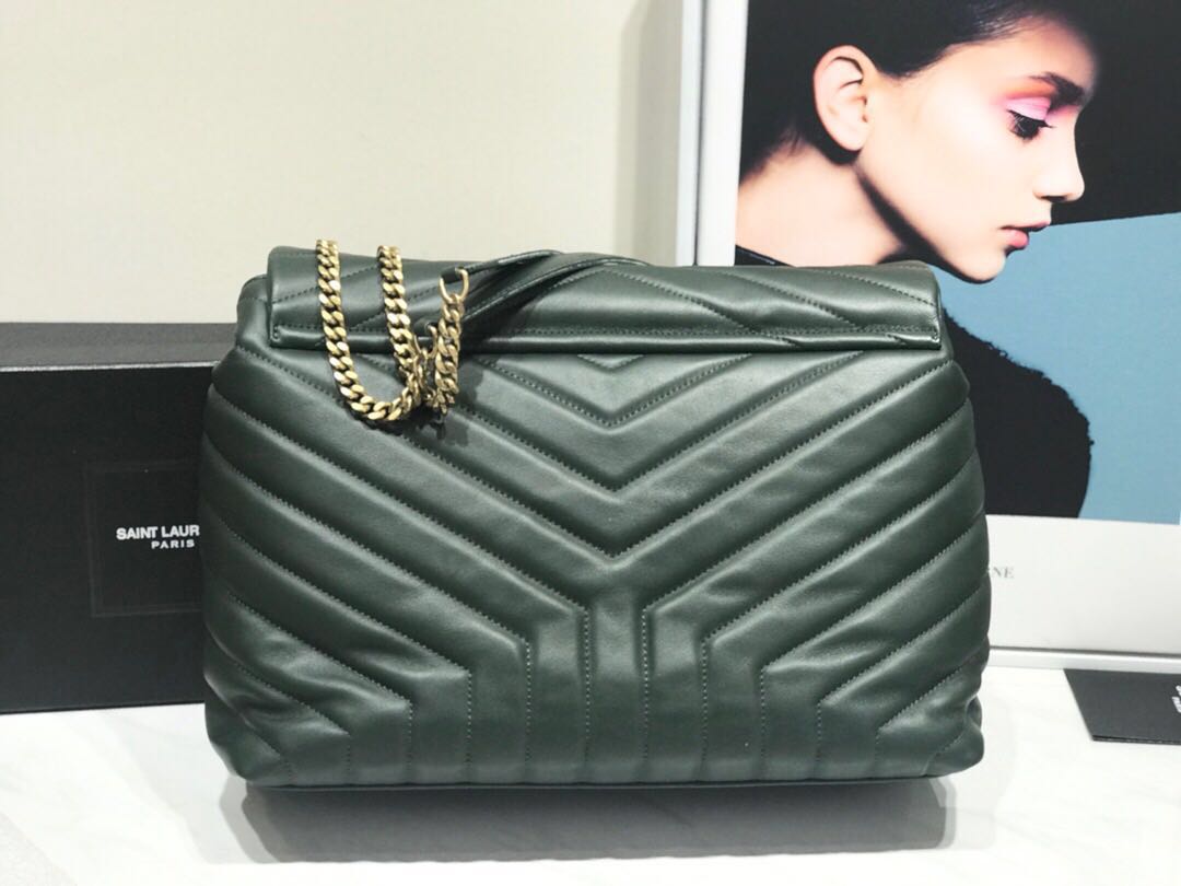 SAINT LAURENT Loulou Monogram medium quilted leather shoulder bag 74558 blackish green