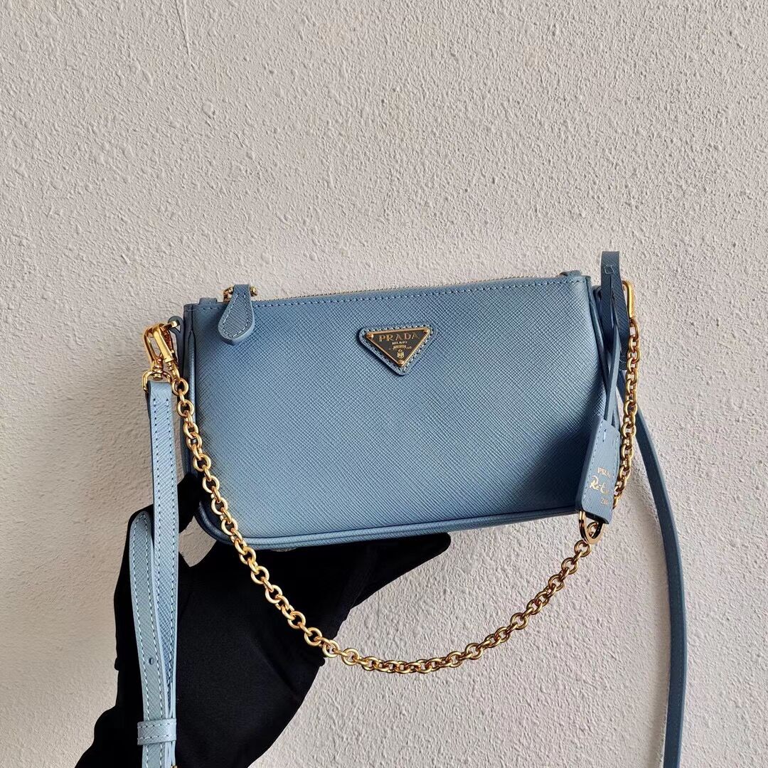 Prada Saffiano leather mini shoulder bag 2BH171 sky blue