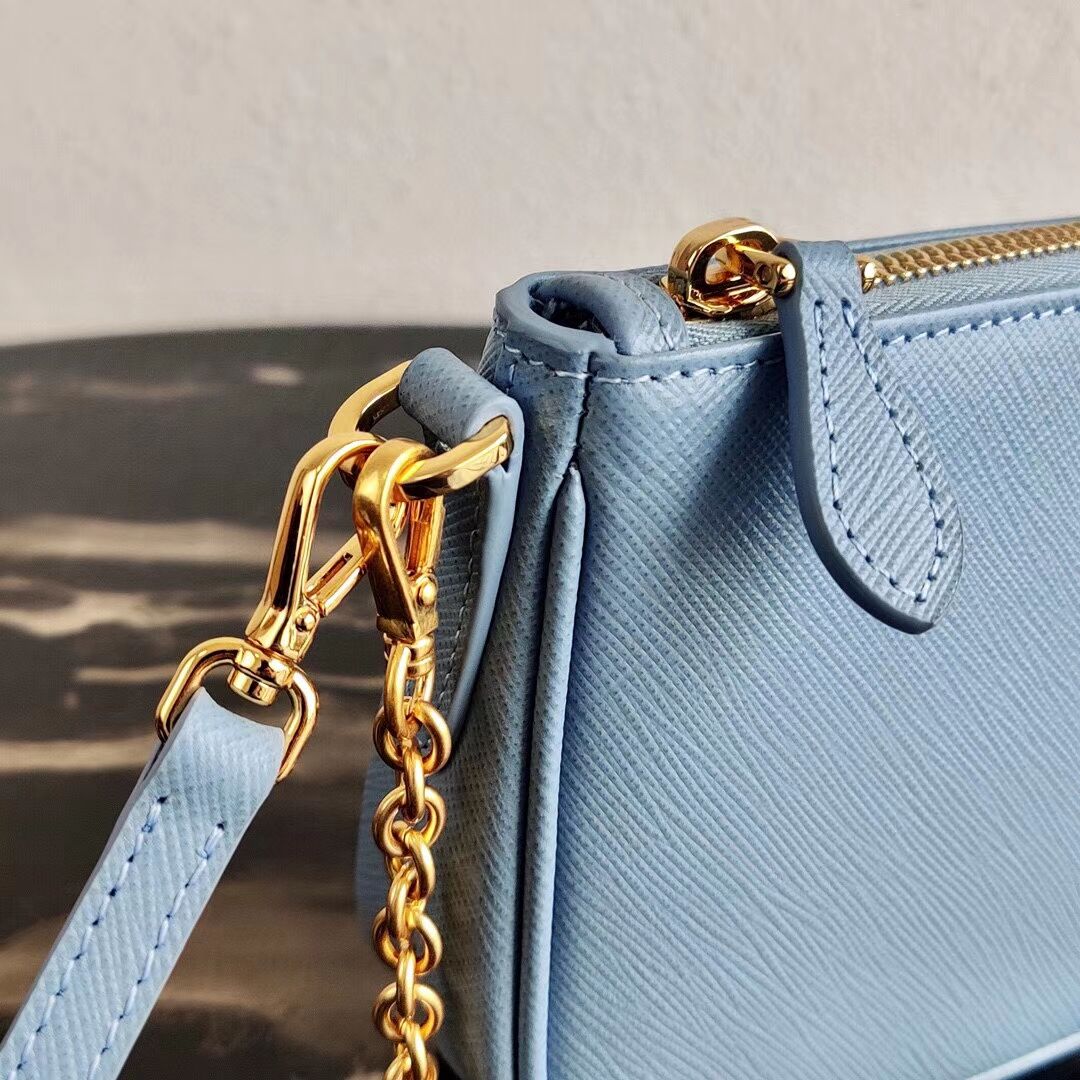 Prada Saffiano leather mini shoulder bag 2BH171 sky blue