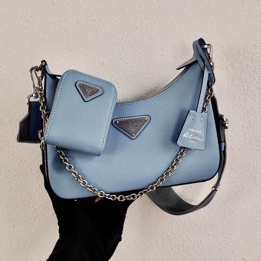 Prada Saffiano leather mini shoulder bag 2BH204 sky blue