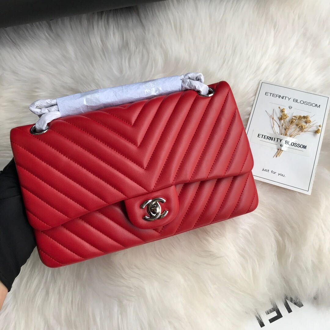 Chanel Flap Original Lambskin Leather Shoulder Bag 1112V Red