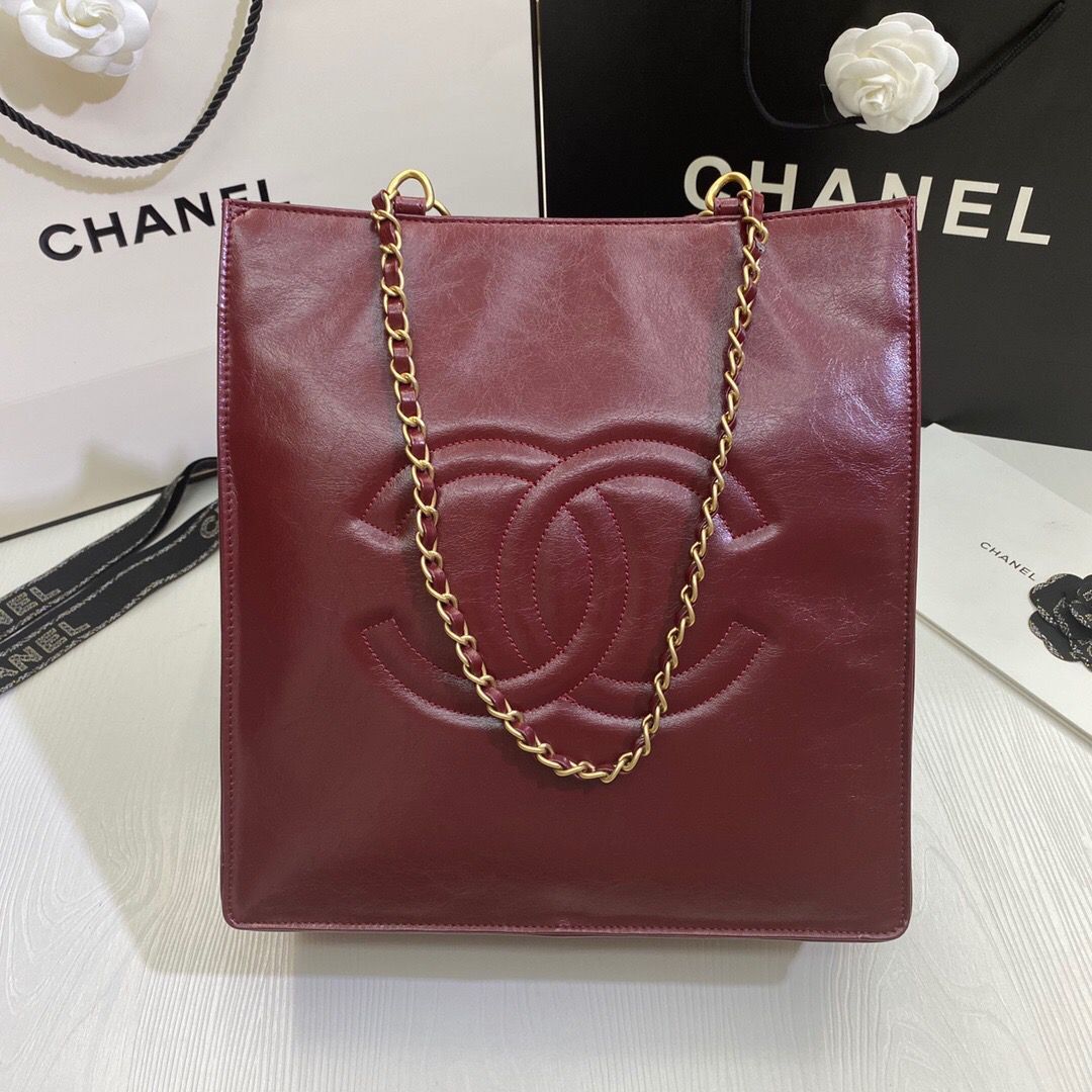 Chanel Original Leather Tote Shopping Bag AS1942 Wine