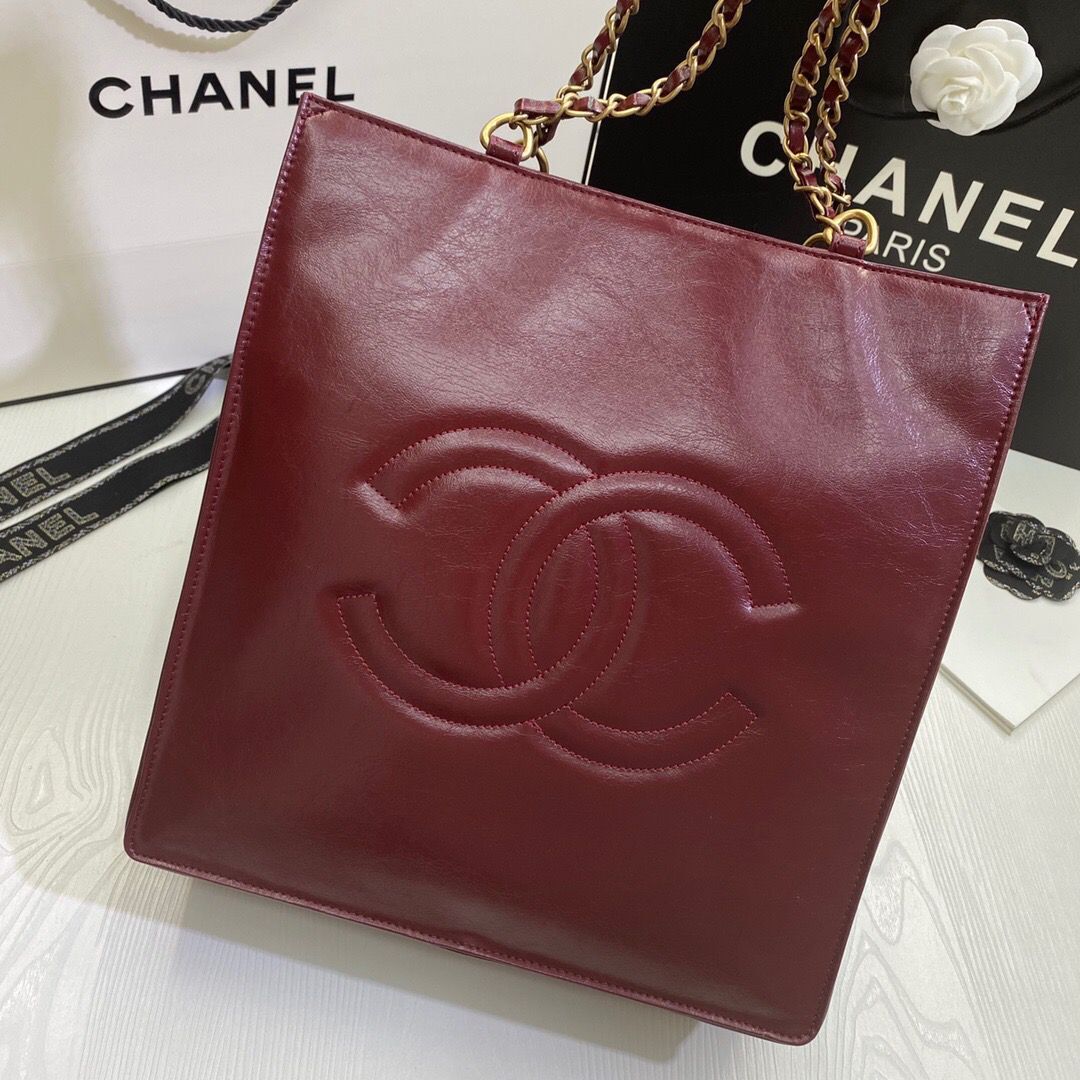 Chanel Original Leather Tote Shopping Bag AS1942 Wine