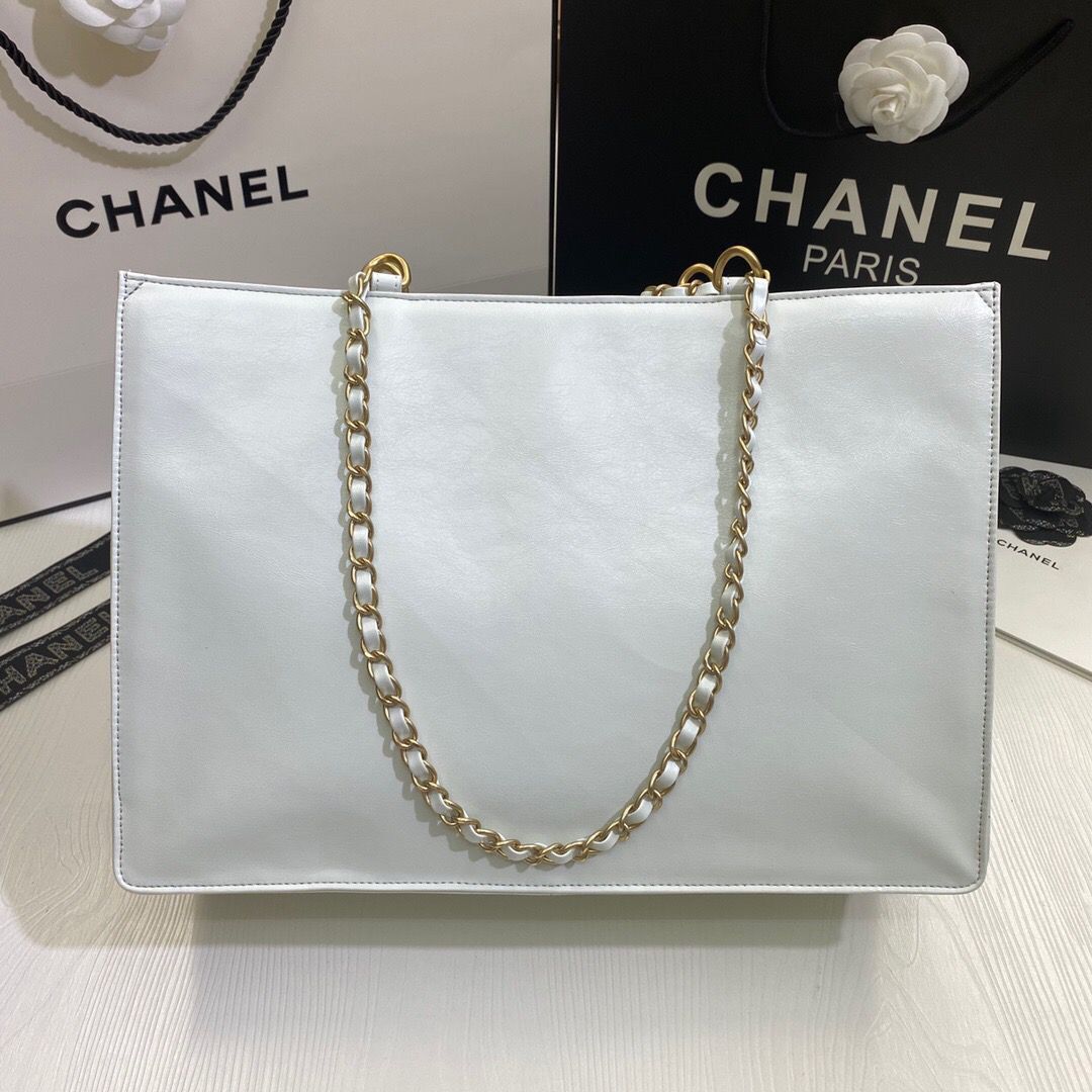 Chanel Original Leather Tote Shopping Bag AS1943 White