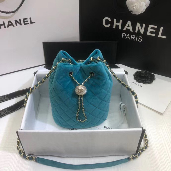 Chanel velvet Drawstring bag AS1894 light blue