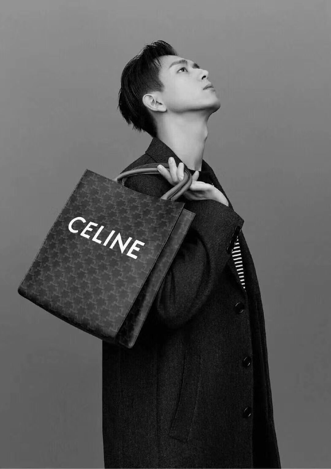 Celine TEEN TRIOMPHE BAG IN TRIOMPHE CANVAS AND CALFSKIN CL91542 BLACK