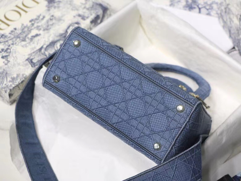 DIOR MEDIUM LADY D-LITE BAG Dark Denim Blue Cannage Embroidery M0565OREY