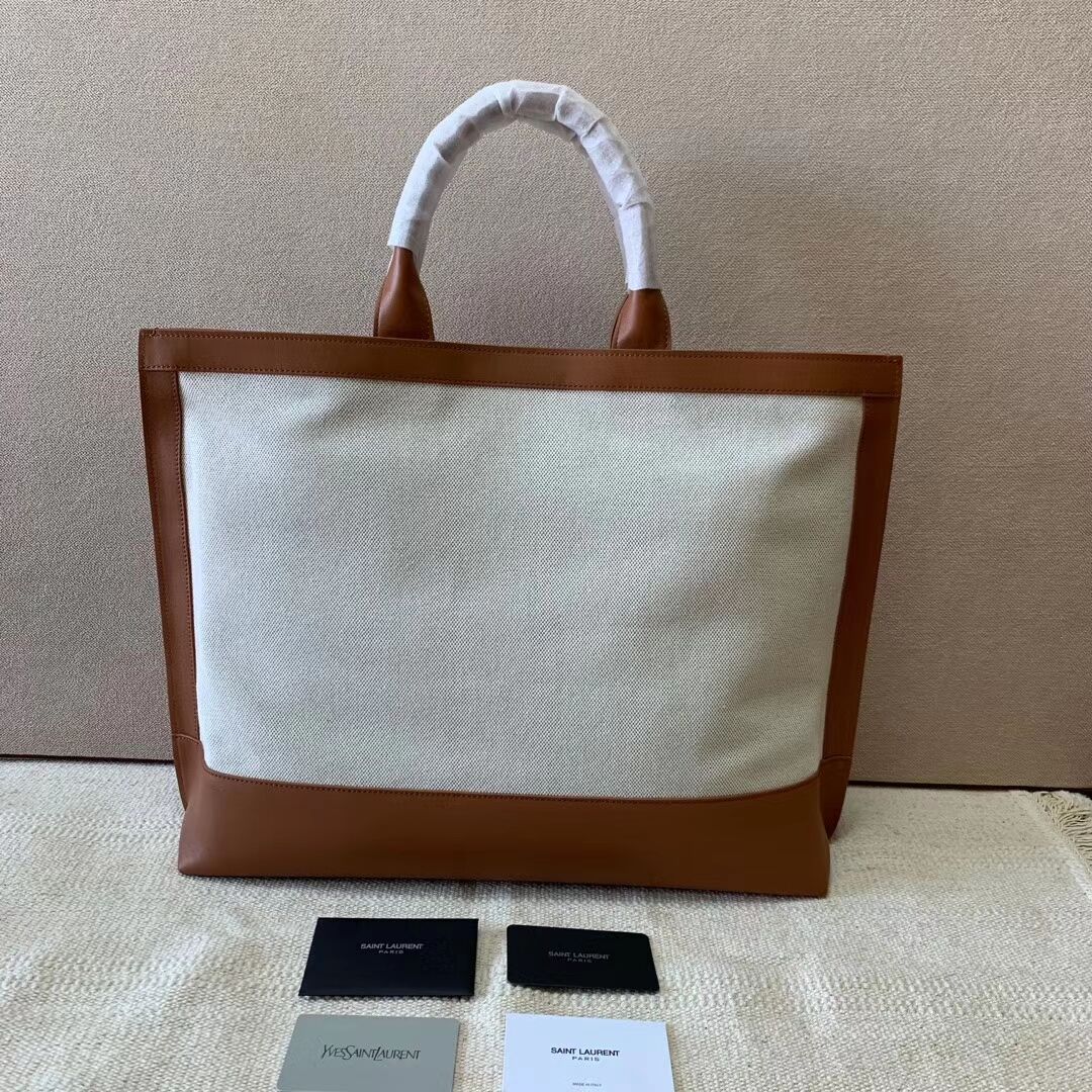 Yves Saint Laurent CANVAS tote bag Y615719 brown&white