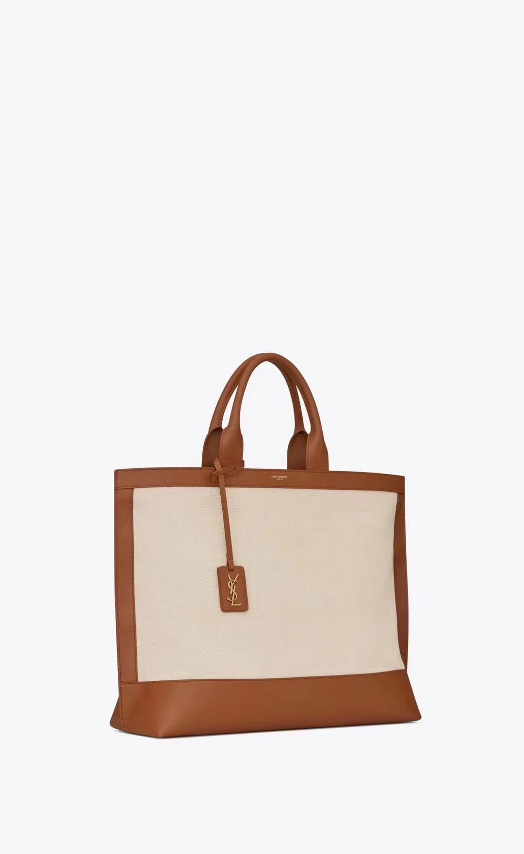 Yves Saint Laurent CANVAS tote bag Y615719 brown&white