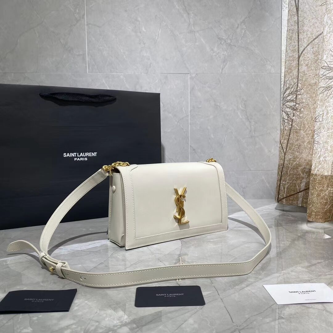 Yves Saint Laurent Calfskin Leather Shoulder Bag Y635627 White