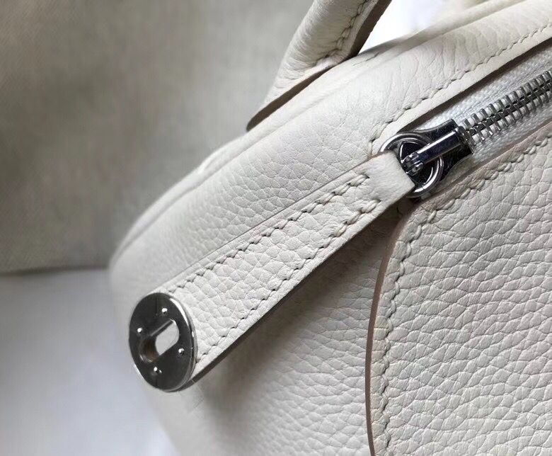 Hermes mini Lindy Original Togo Leather Bag LD19 White&Silver-Tone Metal