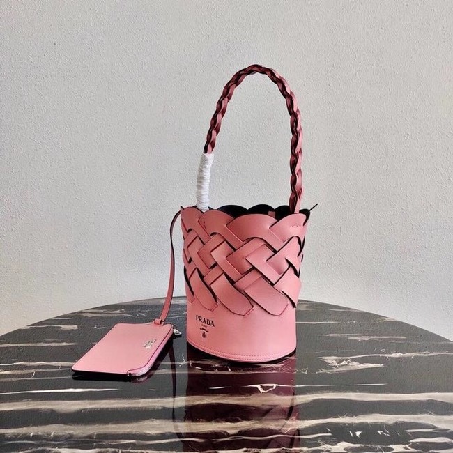 Prada Original Leather Woven Pattern Bucket Bag 1BG049 pink