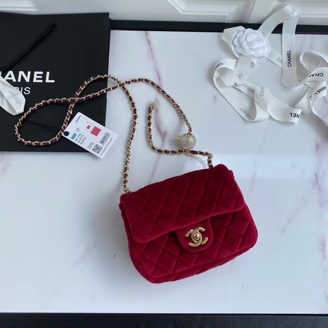 Chanel Original Small velvet flap bag AS1115 red