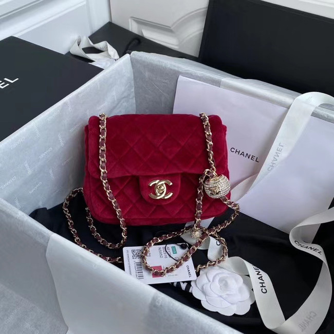 Chanel Original Small velvet flap bag AS1115 red