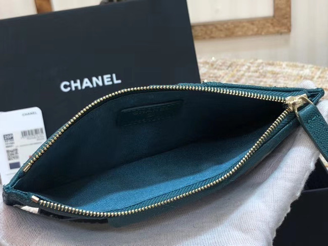 Chanel Calfskin Leather Card packet & Gold-Tone Metal A81598 blue