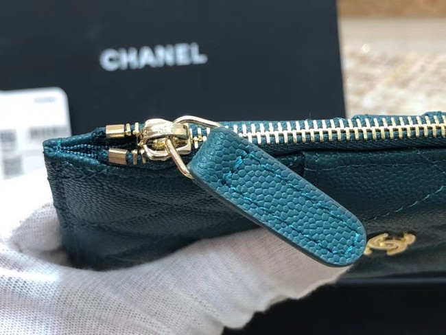 Chanel Calfskin Leather Card packet & Gold-Tone Metal A81598 blue