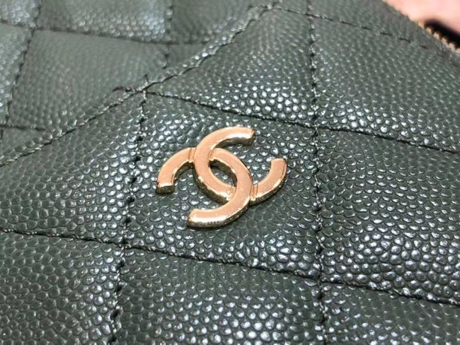 Chanel Calfskin Leather Card packet & Gold-Tone Metal A81598 green