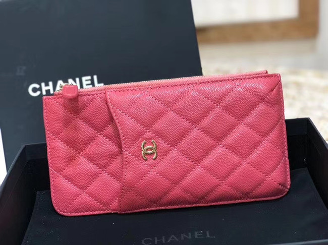 Chanel Calfskin Leather Card packet & Gold-Tone Metal A81598 pink