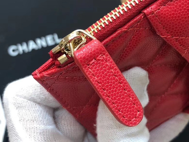 Chanel Calfskin Leather Card packet & Gold-Tone Metal A81598 red