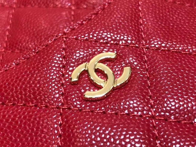 Chanel Calfskin Leather Card packet & Gold-Tone Metal A81598 red