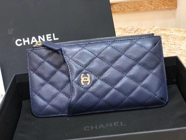 Chanel Calfskin Leather Card packet & Gold-Tone Metal A81598 royal blue