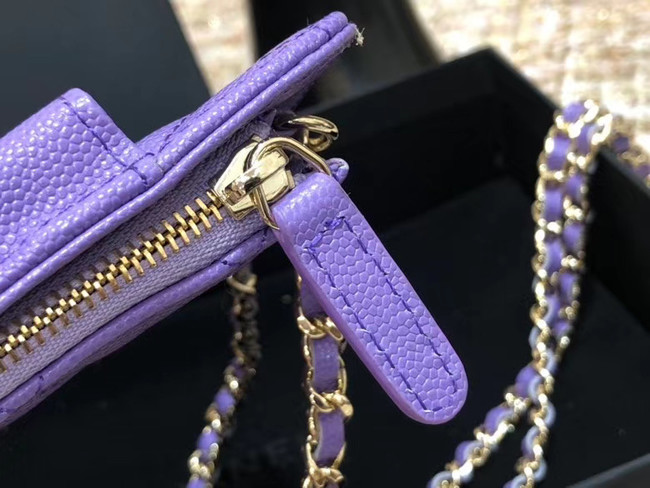 Chanel Calfskin Chain Card packet & Gold-Tone Metal AP0990 Lavender