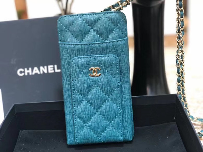 Chanel Calfskin Chain Card packet & Gold-Tone Metal AP0990 light blue