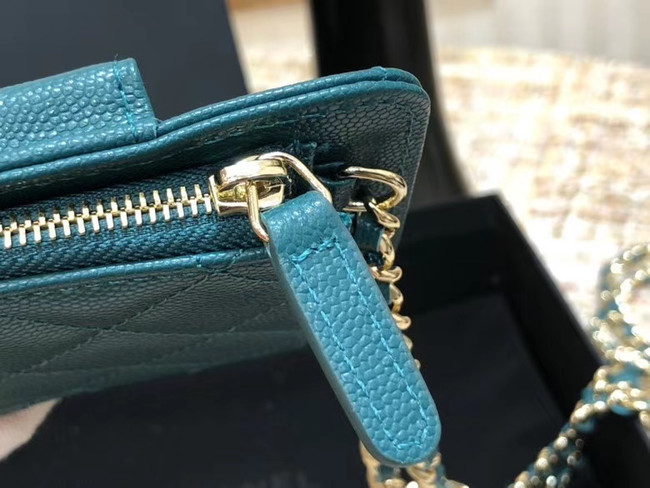 Chanel Calfskin Chain Card packet & Gold-Tone Metal AP0990 light blue