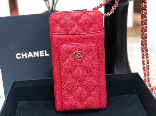 Chanel Calfskin Chain Card packet & Gold-Tone Metal AP0990 red