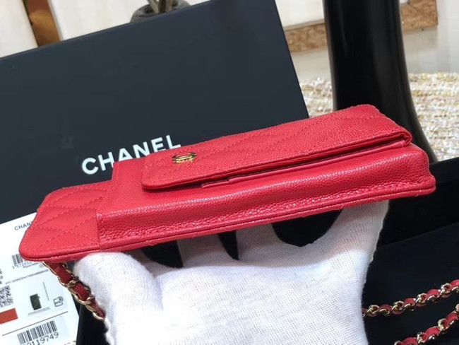 Chanel Calfskin Chain Card packet & Gold-Tone Metal AP0990 red