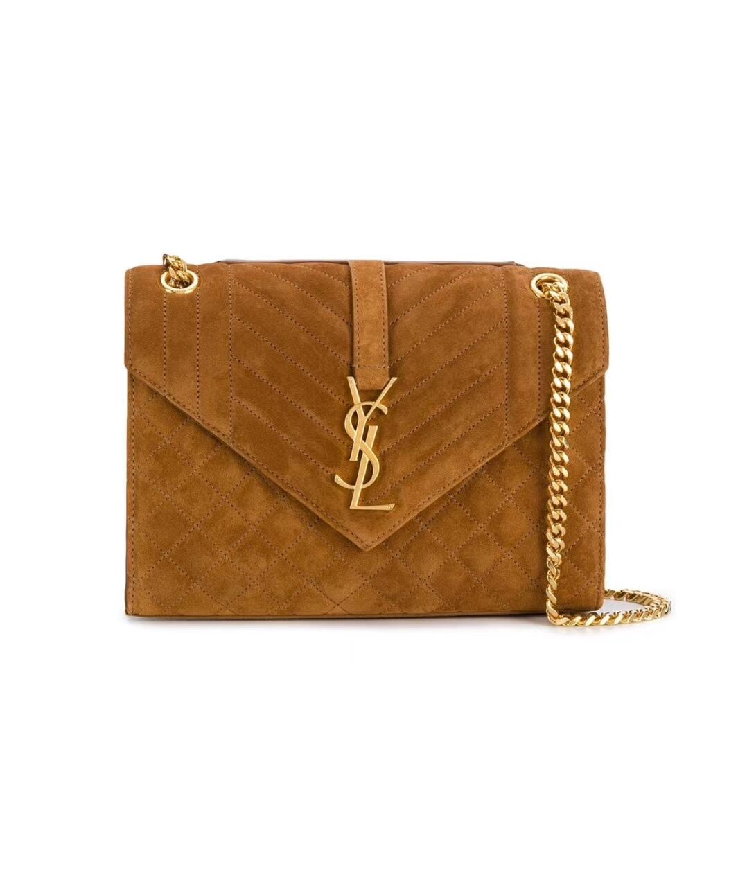 YSL ENVELOPPE MEDIUM BAG IN MIX MATELASSE GRAIN DE POUDRE EMBOSSED IN SUEDE Y487206 brown