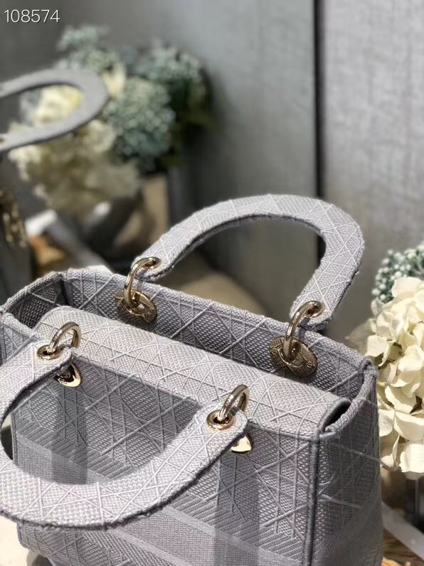 MEDIUM LADY D-LITE BAG Cannage Embroidery M0565OREY gray