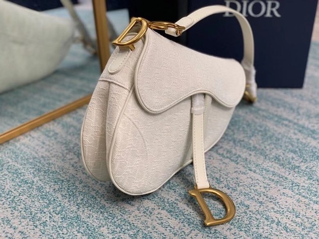 SADDLE BAG Gray Dior Oblique Embroidered Denim M0446C cream