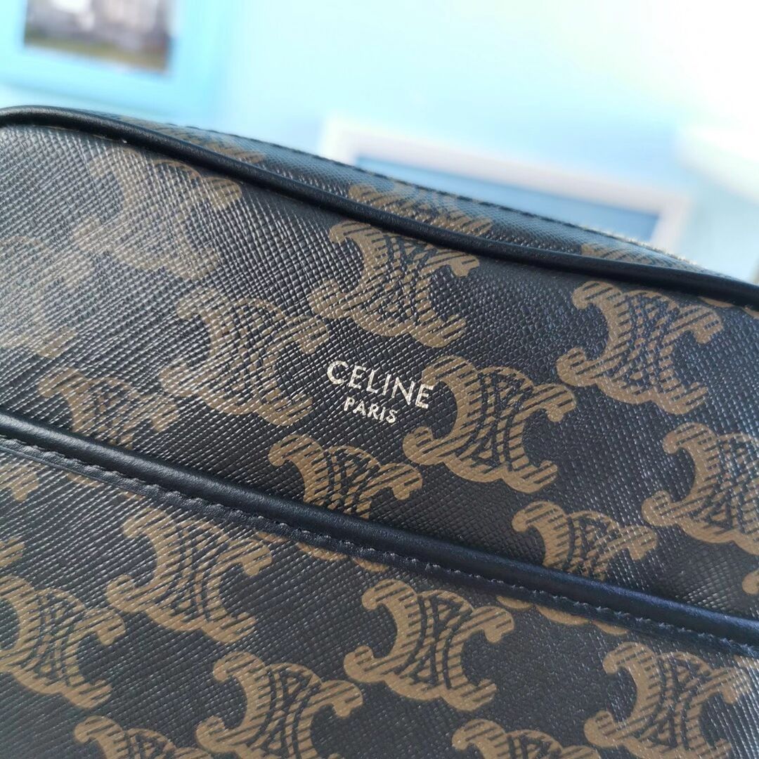 Celine SMALL CAMERA BAG IN TRIOMPHE CANVAS CL90713 black