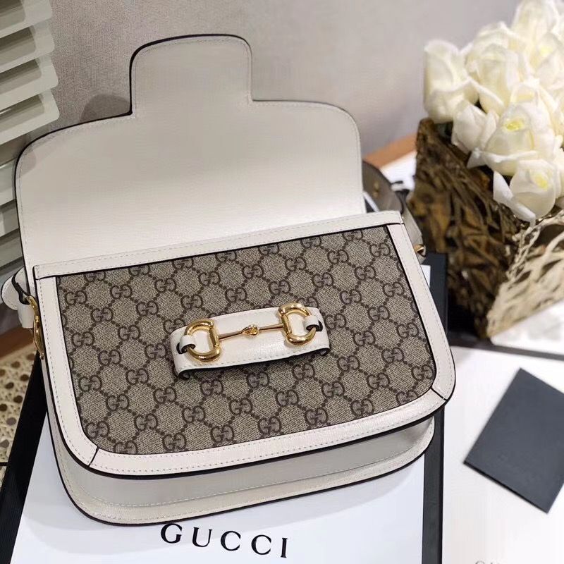 Gucci Horsebit 1955 GG Supreme Bag 602204 White