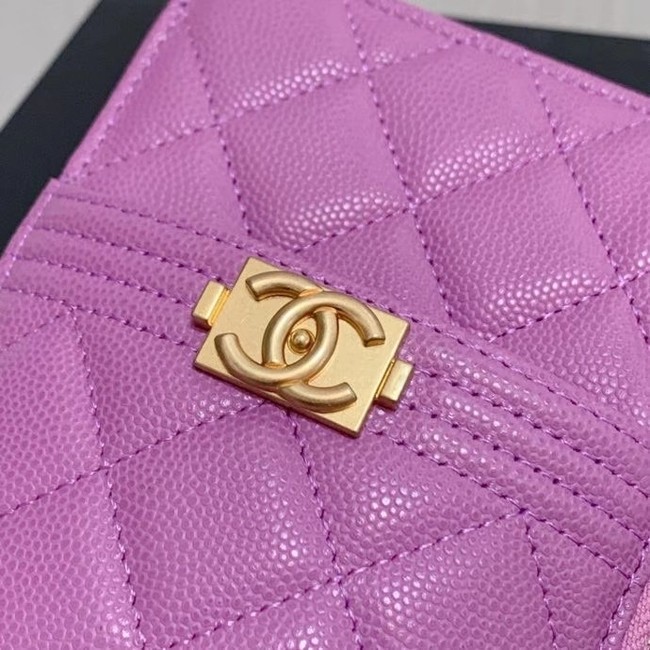 BOY CHANEL Calfskin Leather Card packet AP1482 Lavender